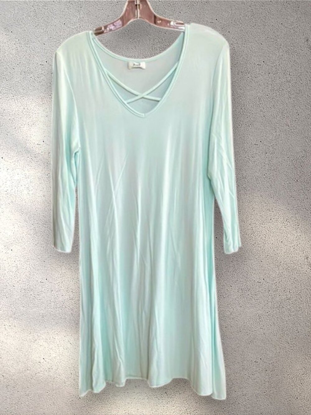 PIKO Aqua sz M Bamboo T-Shirt Dress Crisscross V-neck Long Sleeves A-line Tunic